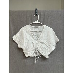Puro Lino White 100% Linen Tunic Top Sz S Short Sleeve Crop Lagenlook